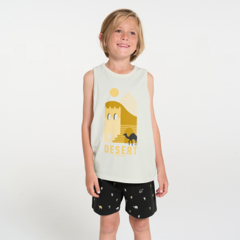 بيجاما صيفية جيرسيه من قطعتين، سوداء اللون للأولاد